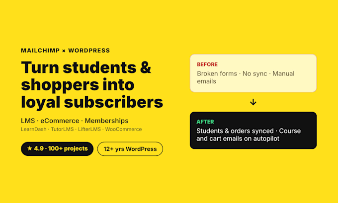 connect mailchimp to learndash, tutorlms or membership sites with automations