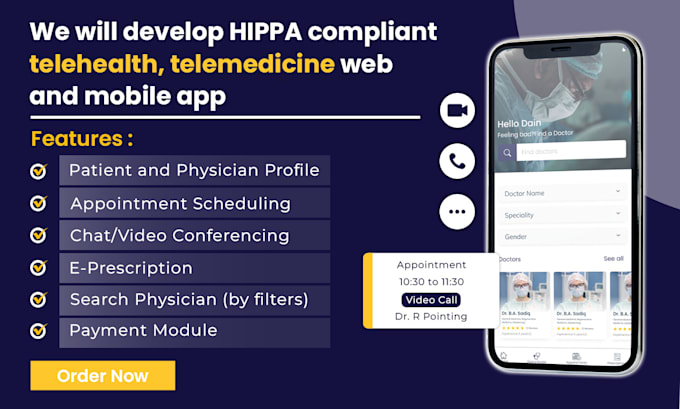 develop hipaa compliant telemedicine, telehealth web and mobile app