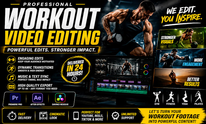 do fitness workout gym video editing in 24 hours