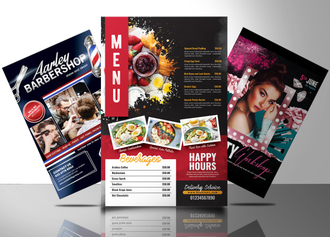 create creative food,salon,spa menu and flyer