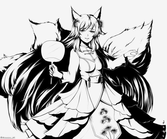 Draw half body black and white anime style illustration by ...