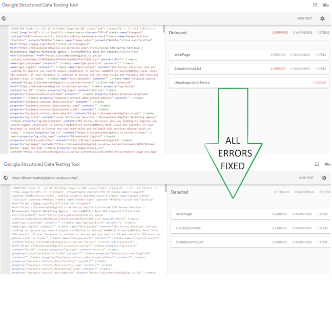 implement or remove errors from schema markup, structured data or rich snippets