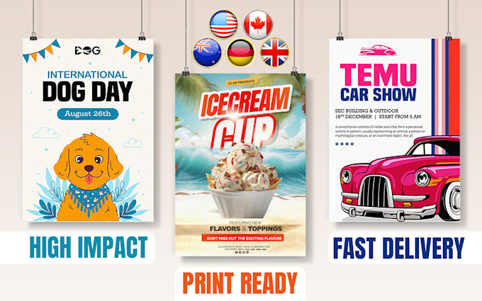 design event poster, movie poster and holiday party flyer for businesses