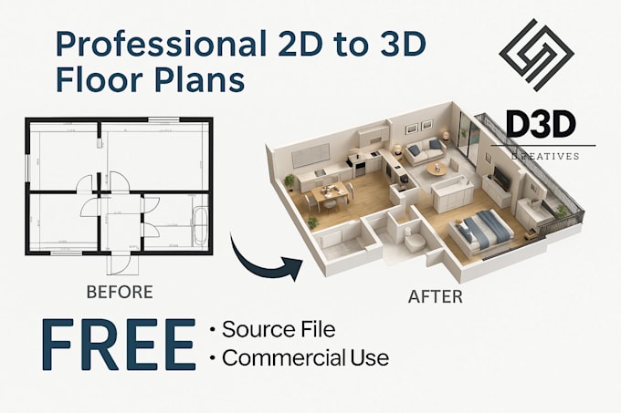 generate a 2d plan to 3d floorplan visualization