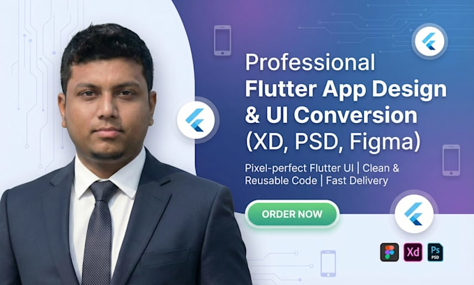 design flutter app, custom flutter UI, and convert xd, PSD, and figma to flutter