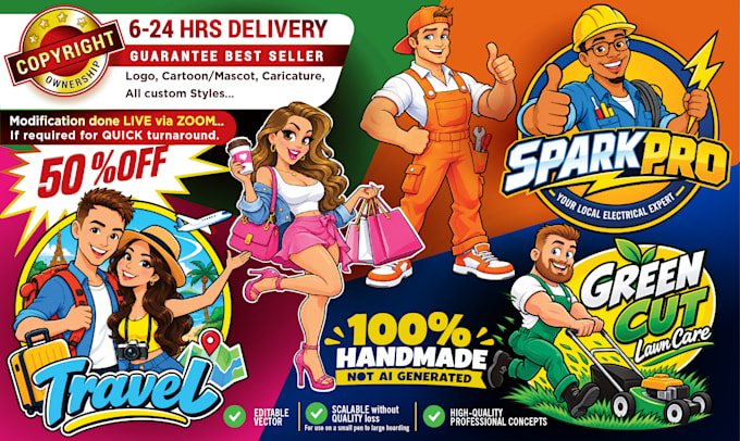 create cartoon mascot logo and vectorize any artwork