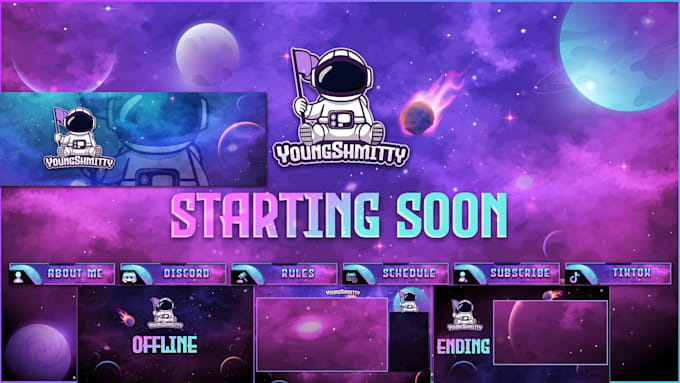 professional stream overlay and animated twitch overlay and logo, panels, alerts