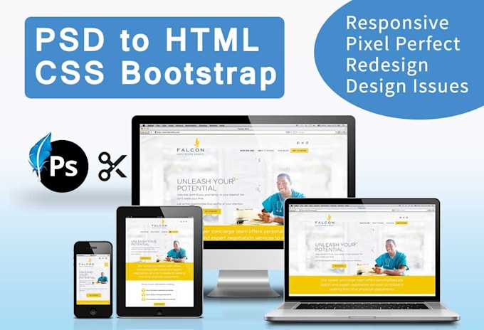 convert psd,xd to html with bootstrap