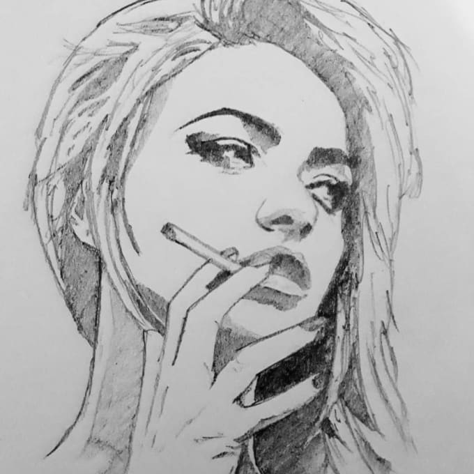 Black And White Pencil Sketch Of The Face Of A Beautiful Woman. Creative  Illustration. Free Image and Photograph 193690098.
