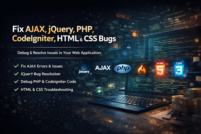 create or fix ajax, jquery, PHP, codeigniter, HTML, and CSS bugs