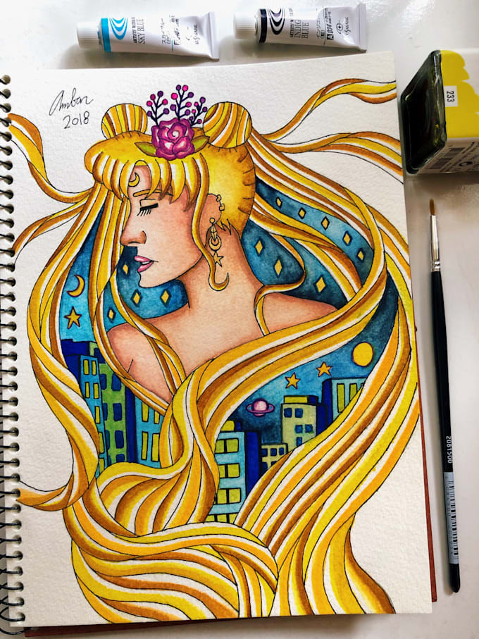 do watercolor illustration with simple, complex background