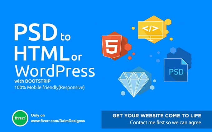Convert psd to responsive html or wordpress by Daimdesignss | Fiverr