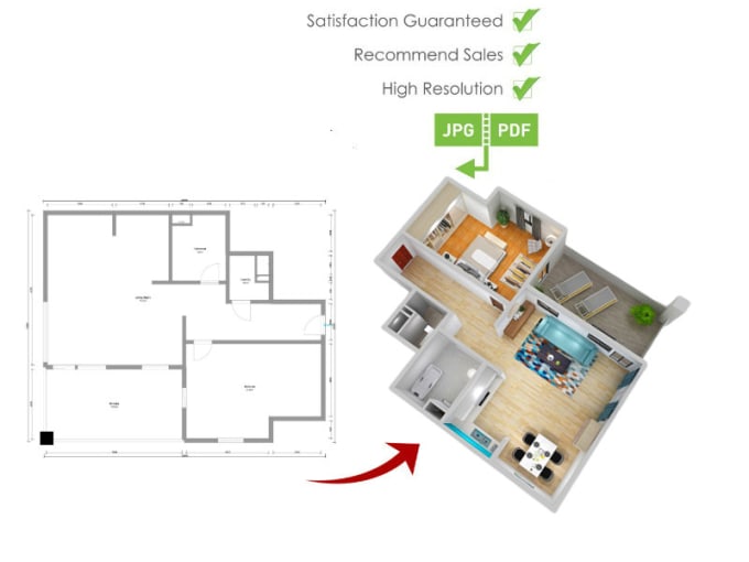 Convert 2d floor plan into 4k realistic 3d floor plan by 