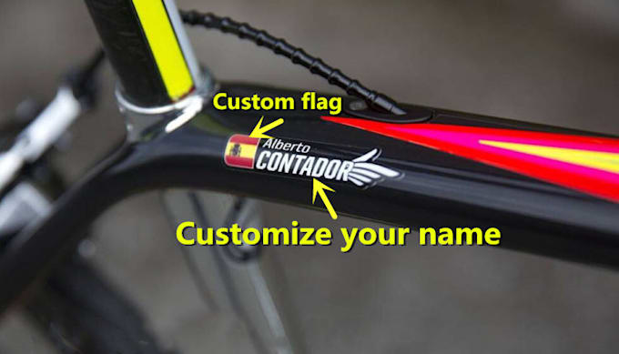2 Customizable Bike Stickers – Flag Of Spain + Name – Made In Spain