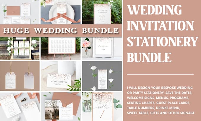 design an amazing wedding party stationery and signs bundle