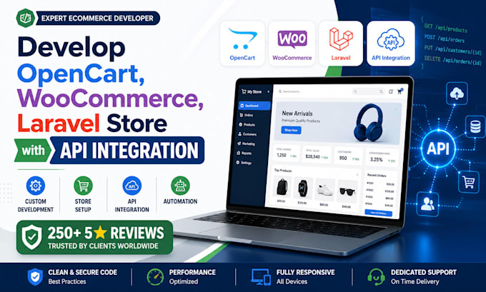 develop opencart, woocommerce, laravel store with api integration
