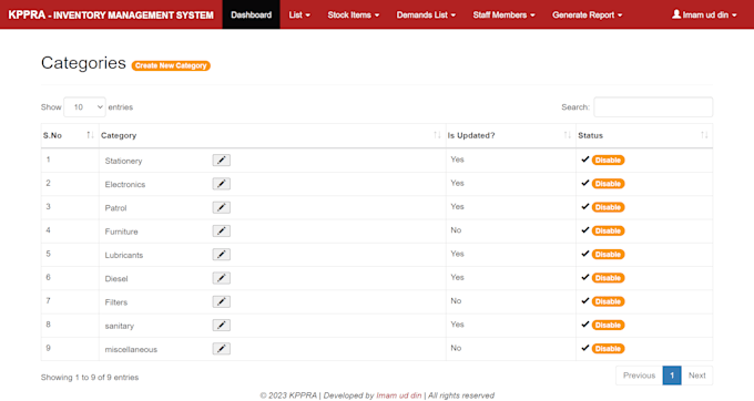 develop stock and inventory management system
