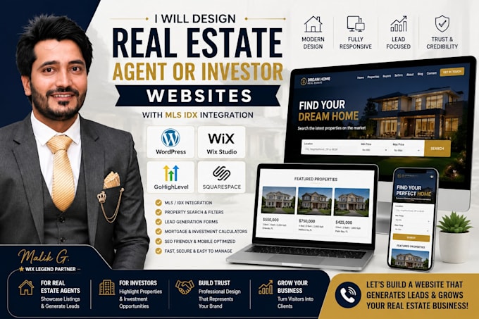 do real estate agent website design in wix, wordpress or gohighlevel integration