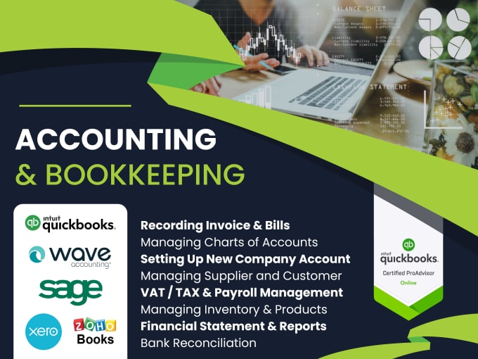do bookkeeping, accounting in xero, quickbooks, wave