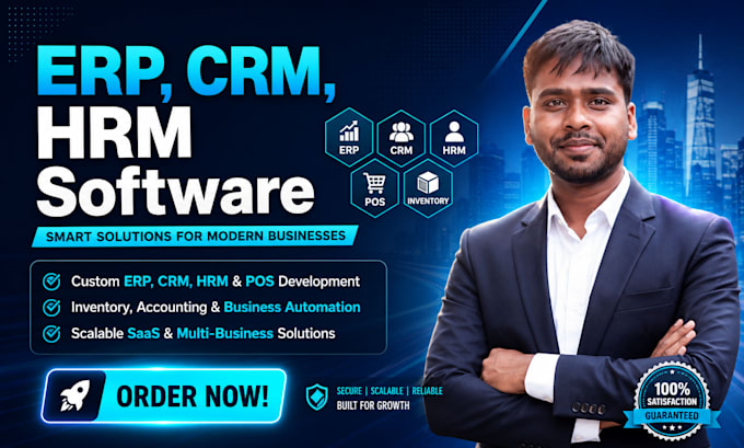 develop custom erp crm hrm pos inventory and saas software
