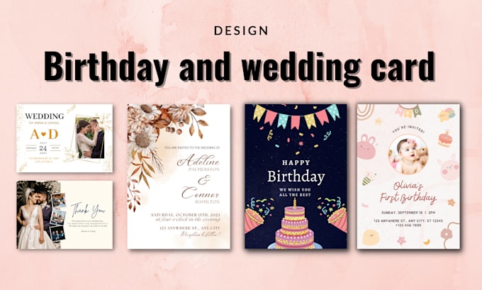 design birthday card or wedding invitation card in 3 hours
