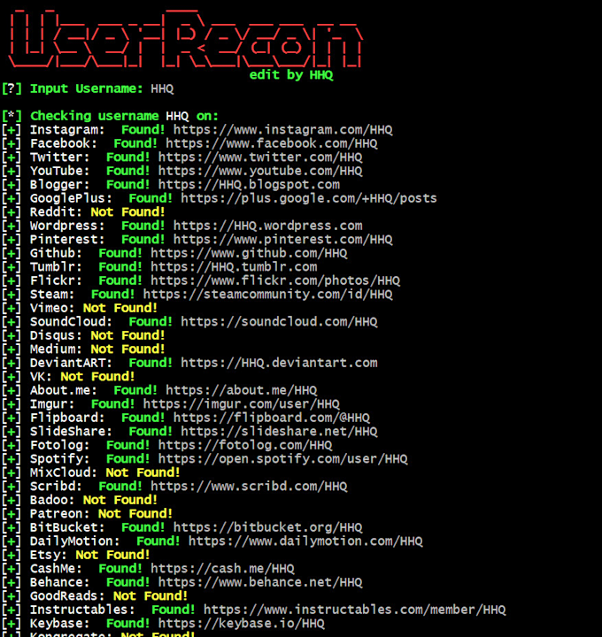 Help you to find usernames across over 50 social networks by
