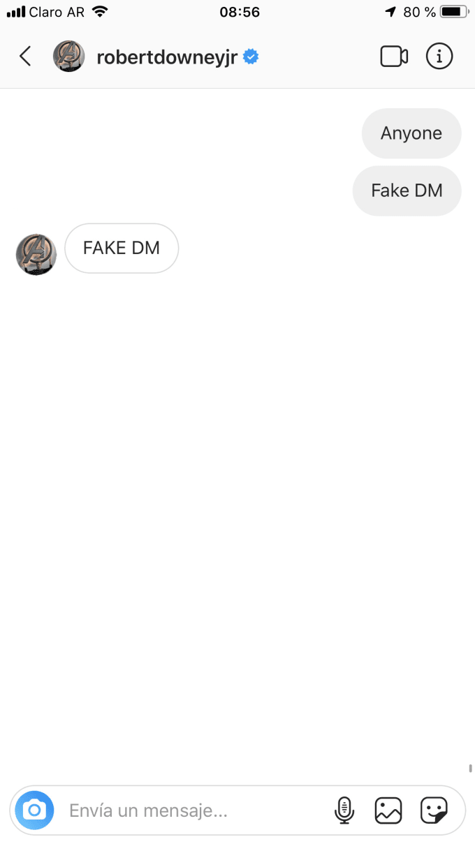 fake instagram dm with verified symbol
