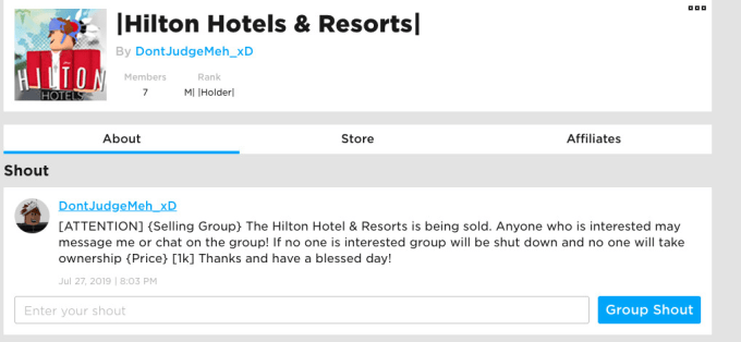Selling A Roblox Hotel Group By Yousifislitttt - roblox groups owned by no one not closed