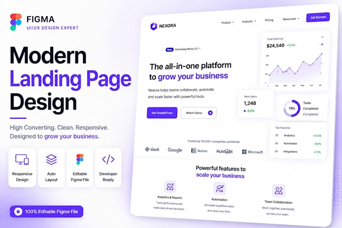 design a modern figma landing page for your business or saas