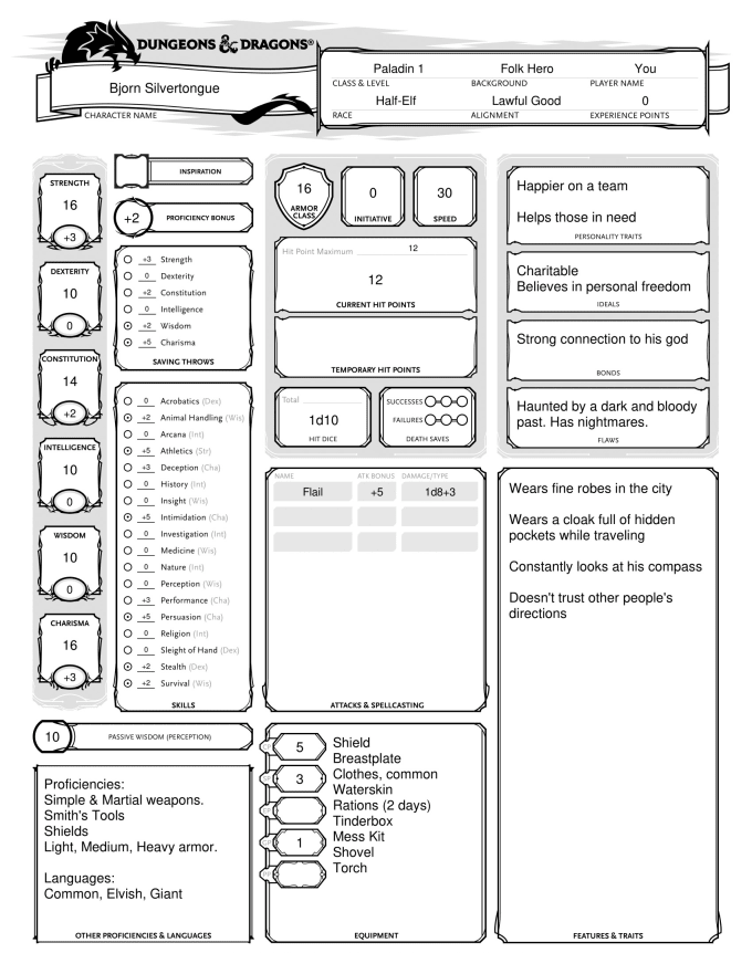 Create your dungeons and dragons character sheet by Carlcon | Fiverr