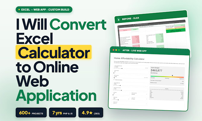 convert excel calculator to online web app