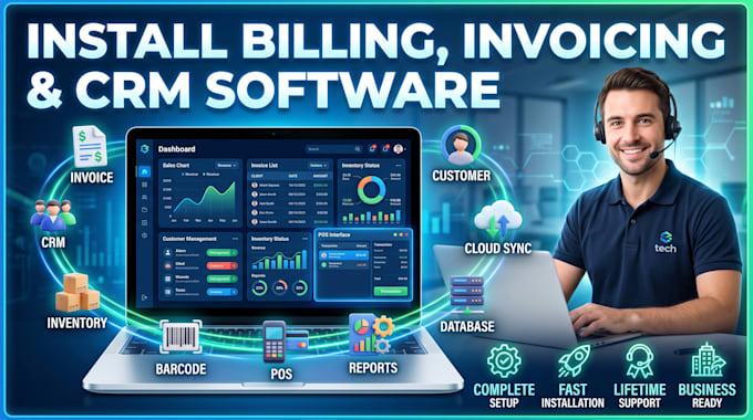 install complete billing management invoicing CRM software