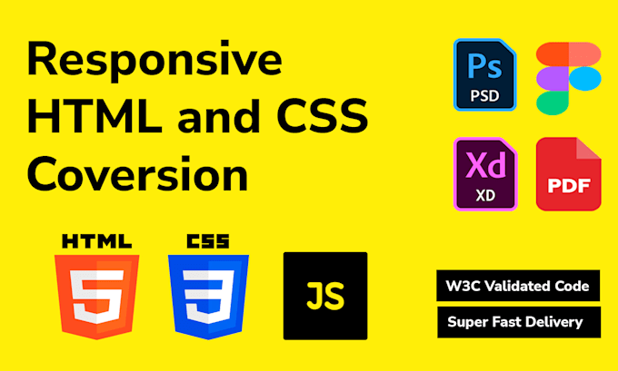convert psd, figma, xd,  pdf to html with responsive