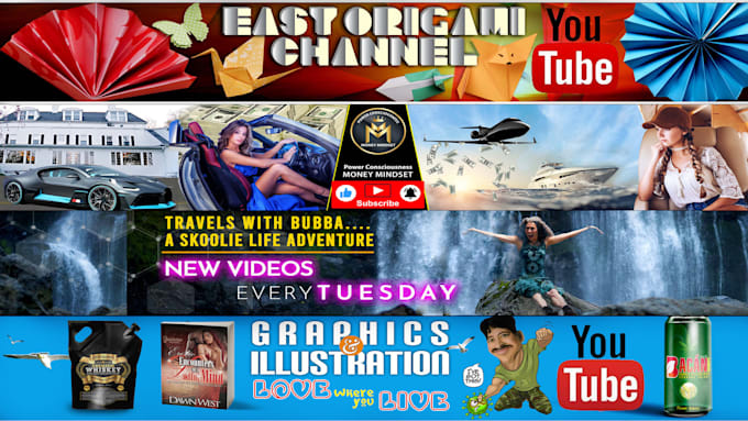 design youtube banner, tik tok and facebook cover page