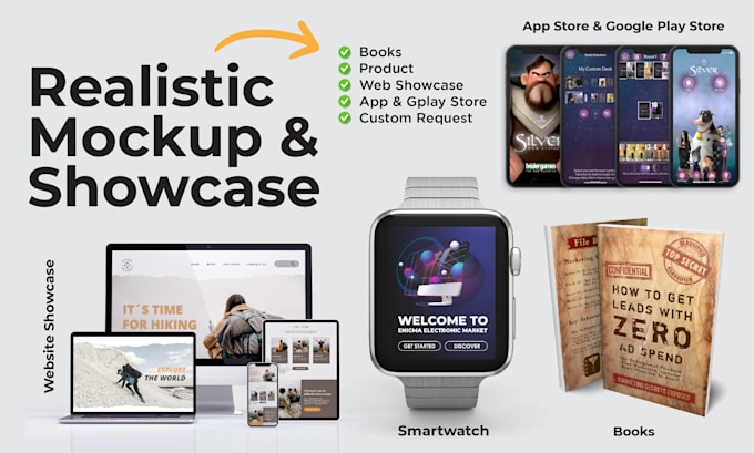 create realistic mockups and showcase in HQ
