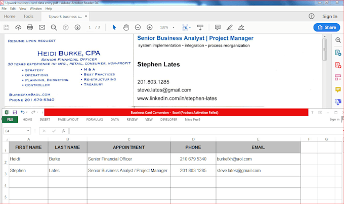 do data entry from PDF to word and excel