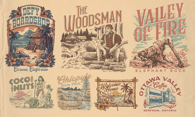 I will make vintage retro illustrations for logo and tshirt design