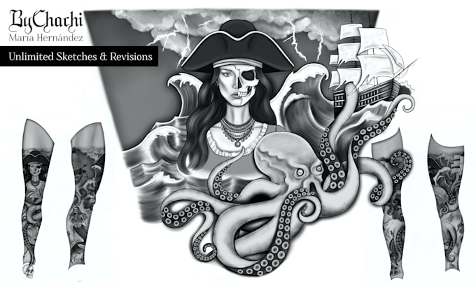 Review! I will create your ideal tattoo design for sleeves and big pieces  for $100