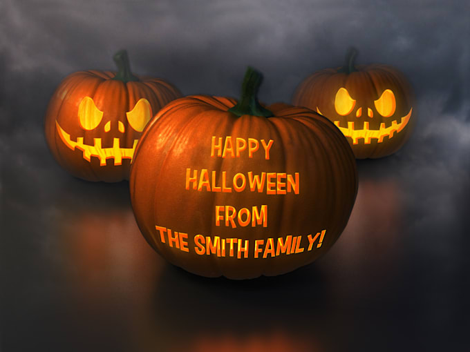 create an image of a pumpkin carved with your logo, business, or family name
