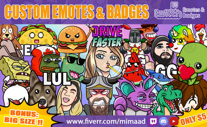 create custom twitch emotes or sub badges special for you