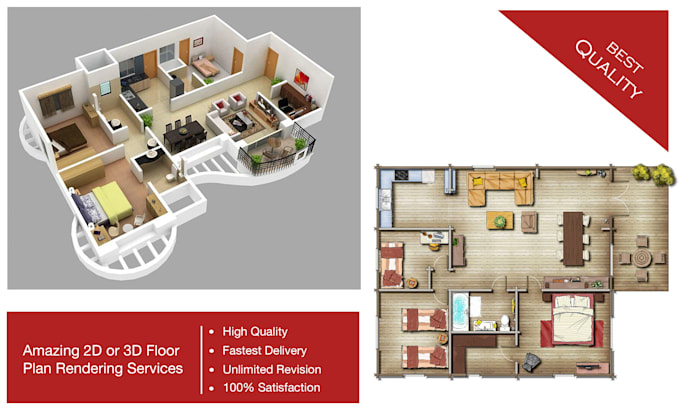 Create 2d Or 3d Floor Plan Rendering Within 24 Hour By Mahmud Shovon