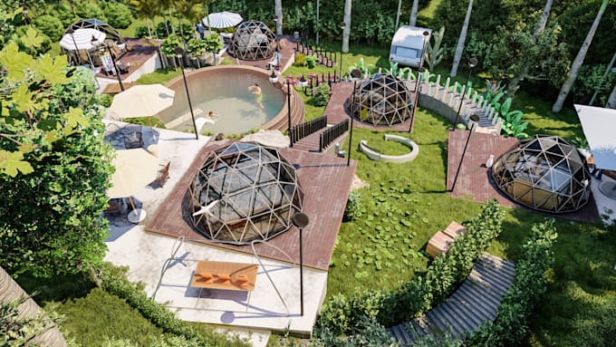 do 3d architecture exterior, landscape photorealistic 3d animation