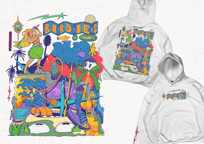 create graphic illustration for golf, skateboard t shirt merchandise