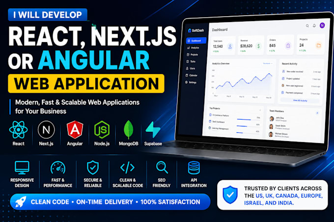develop a react, nextjs or angular web application