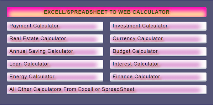 Convert excel or spreadsheet to web calculator by Raiyantechcity | Fiverr