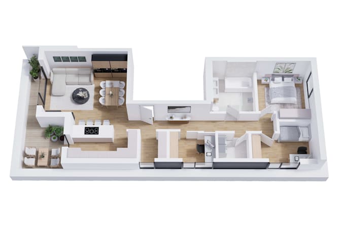 create a 3d floor plan with texture and furniture