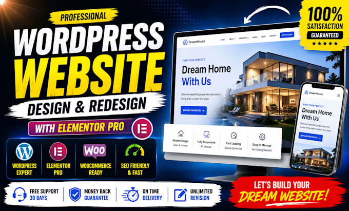 create, redesign, clone wordpress websites, real estate, blog, elementor builder