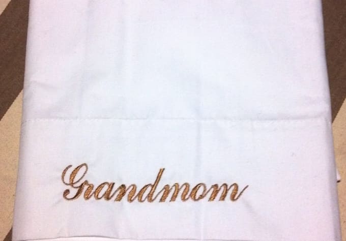 embroider your name on a white pillowcase