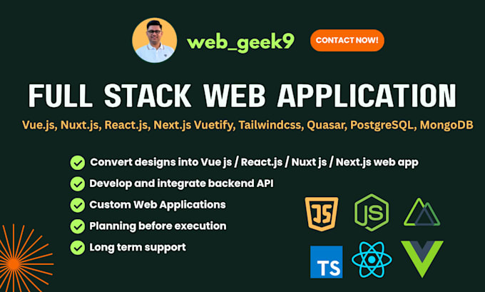 develop full stack nuxt js, vue js, react js, node js web app