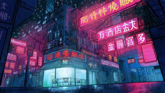Draw a night cyberpunk city for you by Jonamarillo | Fiverr
